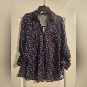 EXPRESS Women's Button Down Blouse with Birds and Flowers | Size Medium